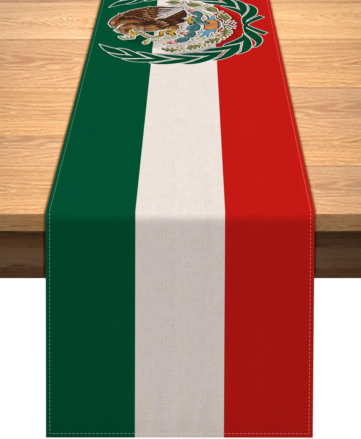 Chemin de table en lin pour le jour de l'indépendance du Mexique Décoration de maison Lavable Drapeau mexicain Chemin de table pour table de cuisine et de salle à manger Décoration de fête 150x33cm
