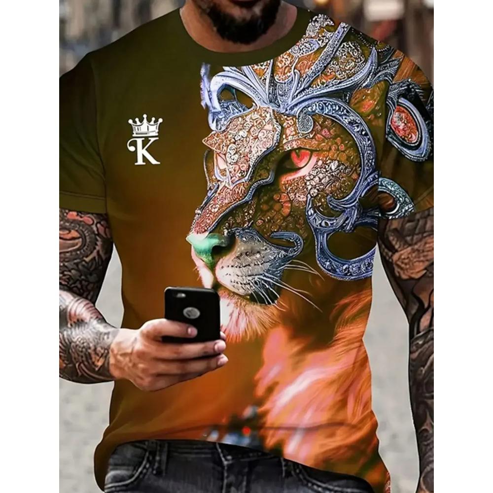 Noble Lion Graphics 3D Print Summer T-shirt Casual O-Neck Fashion Plus Size Short Sleeve Men T-shirts
