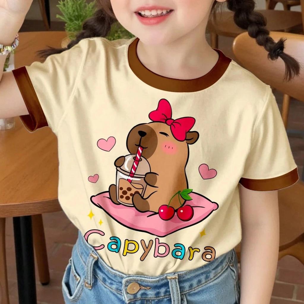 Summer Round Neck Cute Animal Pattern 3D Printed Top Fashionable Casual Short Sleeved Children's Girl T-shirts