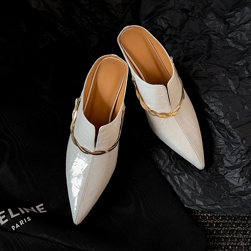 Fashion Women's Slipperrs Luxury Elegant Genuine Leather Casual for Women Trend 2025 Comfortable Pointed Toe Outdoor Wedge Heel Shoes