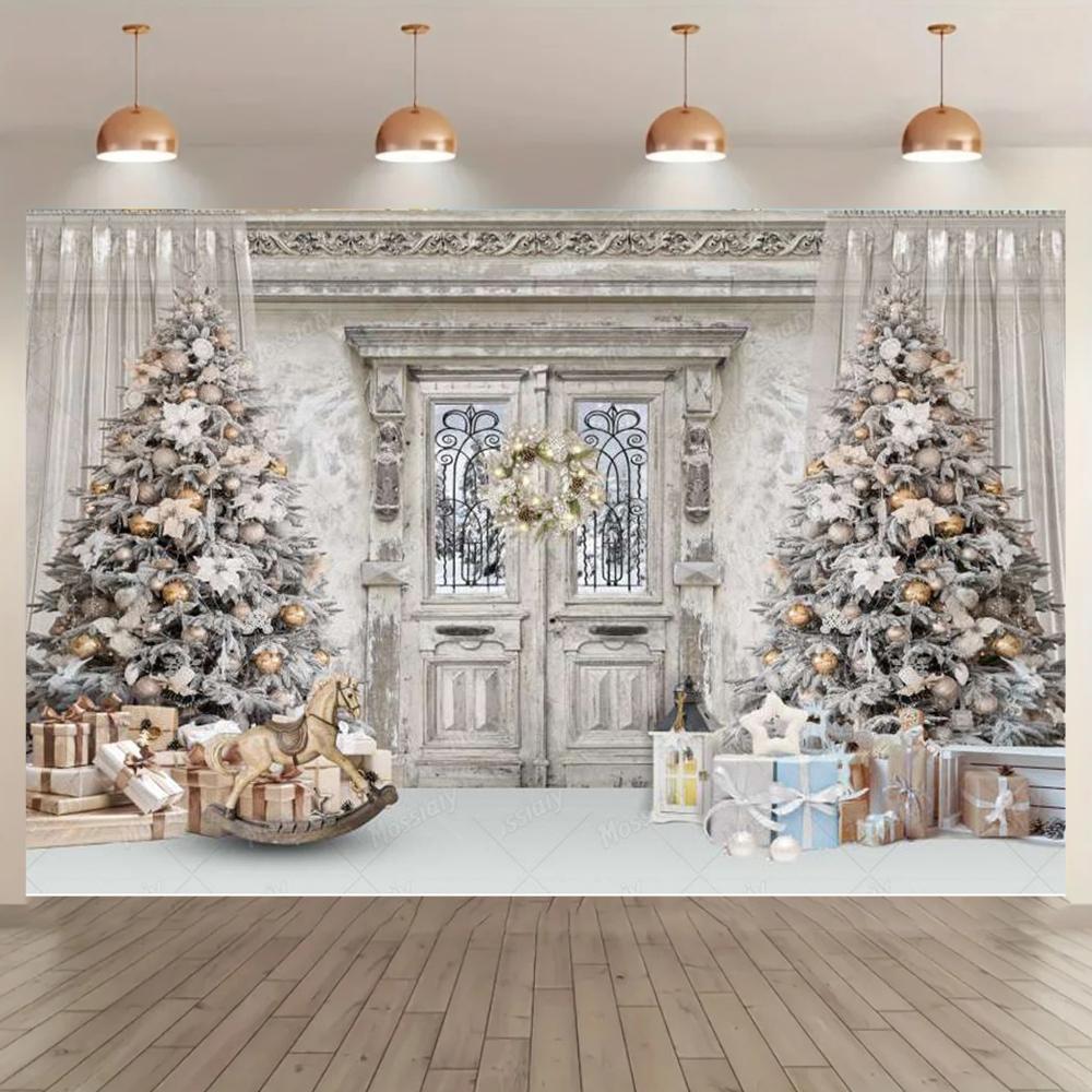 Christmas Winter Photography Background Christmas Tree Gift Bonfire Fireplace Snow Newborn Adult Party Decoration Studio Props288