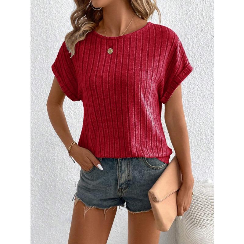 Women S Solid Color Round Neck Short Sleeve Loose Brushed T Shirt