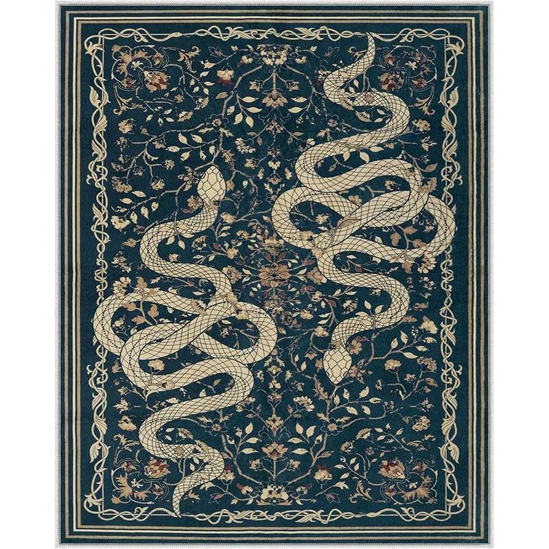 French Retro Style Creative Snake Living Room Carpet Floral Pattern Kitchen Corridor Bedroom Rug Home Decor Easy Care Sofa Rugs