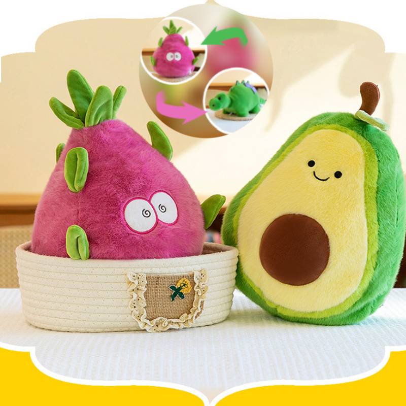 Creative Plush Flip Toy Pitaya Into Dinosaur Doll Avocado Into Cow Birthday Gift