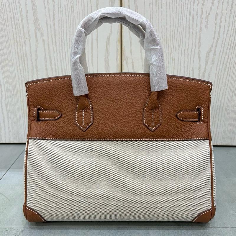 2026 new first-layer lychee pattern cowhide with linen canvas platinum bag genuine leather handbag European and American messenger bag bag