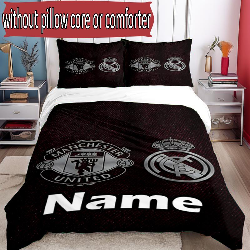 3pcs Duvet Cover Set (1*Duvet Cover + 2*Pillowcase, Without Core), Custom Name Manchester Football F.C Pattern Bedding Set, Home Bedroom Decor Gift