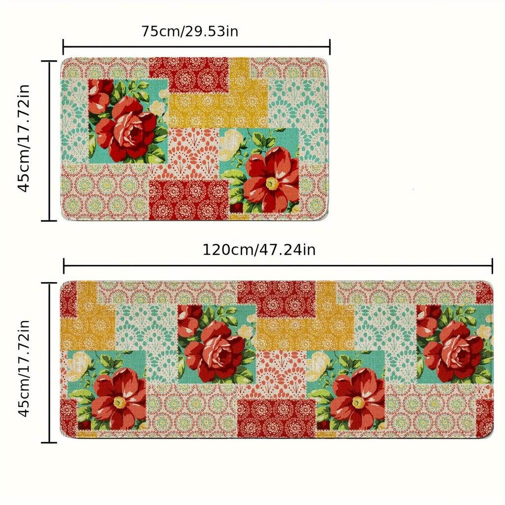 1Pcs Anti Fatigue Kitchen Rugs,  floral Print Waterproof Non-Slip Thick Cushioned Kitchen Mat Heavy Duty Comfort Standing Mat for Kitchen