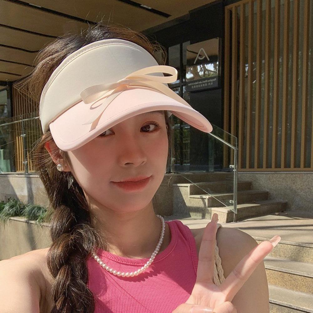 Anti-UV Empty Top Cap Ribbon Bowknot Visor Cap Sweet Bow Sun Hat  Holiday