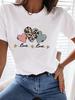 (Asian Size) Tee Top Clothing T Shirt Women Leopard Love Heart Fashion Woman Print Female Short Sleeve Graphic T-shirts