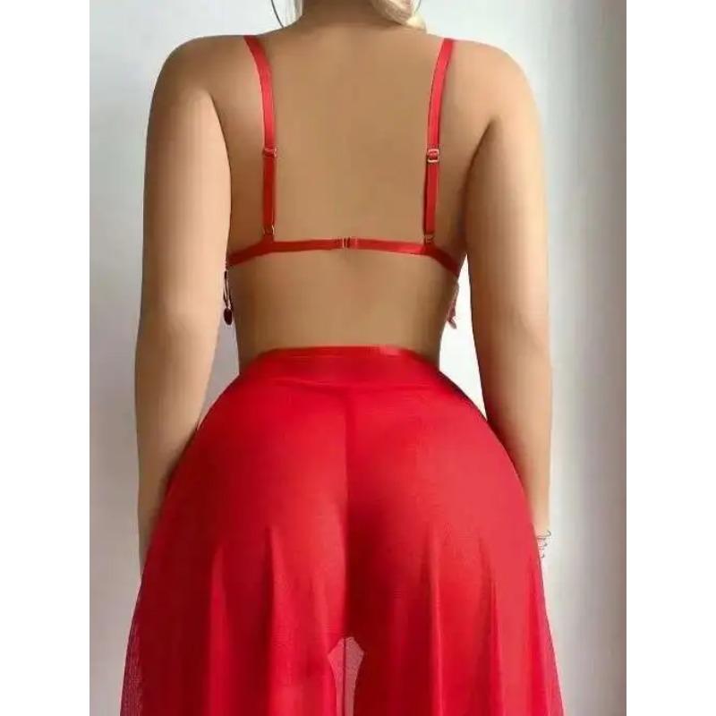 Erotic Sexy Transparent Solid Color Sequin Skirt Set Backless Deep V Suspenders Sleeveless Skirt Sets Charming Elegant Beautiful