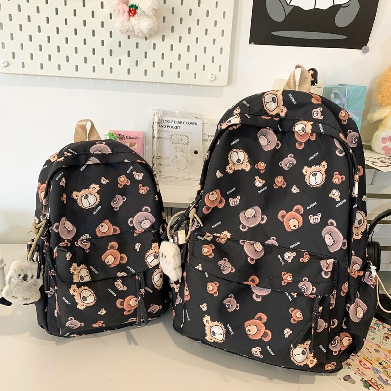 Bear Print Large Capacity Backpack Children Book Bag Cute Student Schoolbag