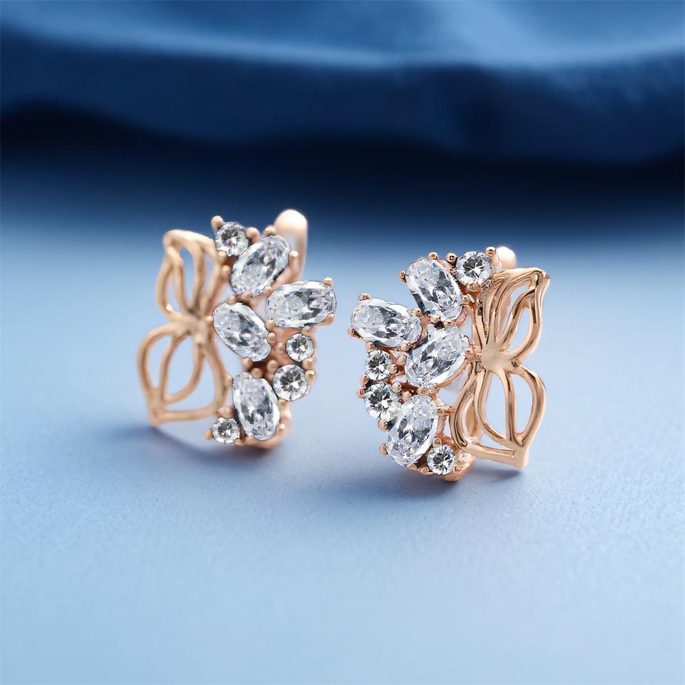 Weiße Zirkon Luxus Kristall Ovaler Stein Blume Creolen Ohrringe Für Frauen Vintage Goldfarbe Ohrverschluss Hochzeits Schmuck Party Geschenke