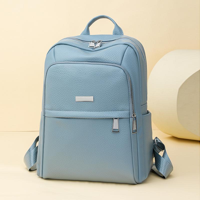 Einfarbiger PU-Rucksack Studenten-Schultasche Damen Rucksack mit großem Fassungsvermögen