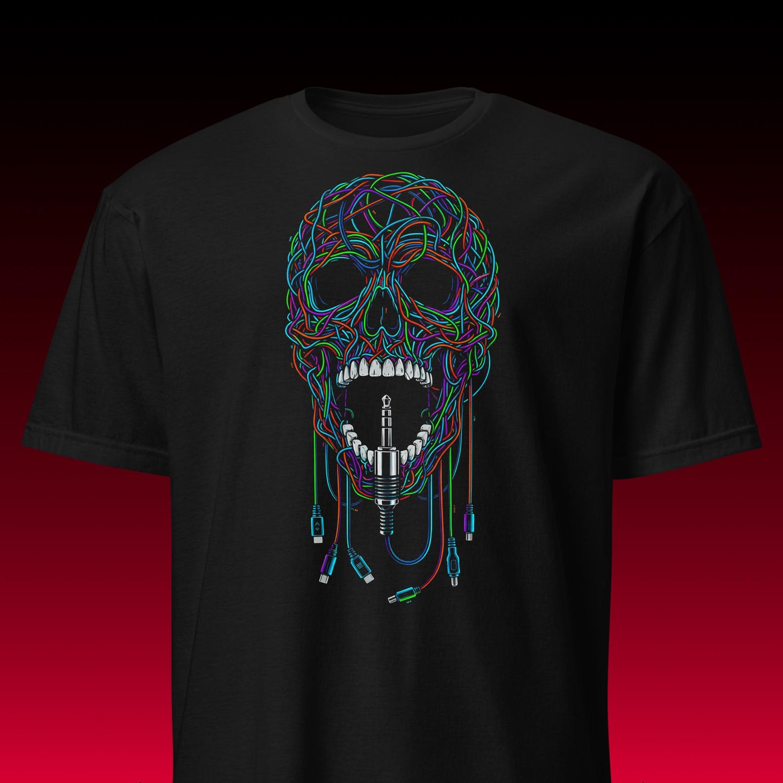 Audio Cable Skull Tee | Music Producer Gift | Cyberpunk Tech Shirt L