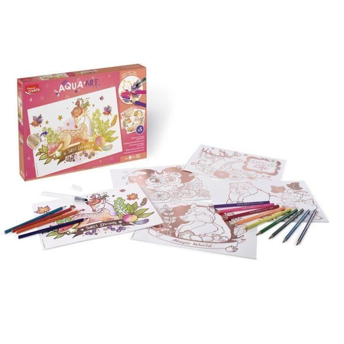 Maxi Set Aqua Art MAPED - Coloring and Watercolor Paintings for Children - Forest Animals - 18 Aqua Pencils