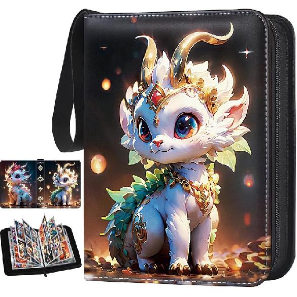 Card Binder for Pokemon Cards 4-pocket 400 Pockets.Trading Card Holder Album Book Case for TCG Cards.with 50 Removable Sleeves.for Collectors Boys 400 Pockets