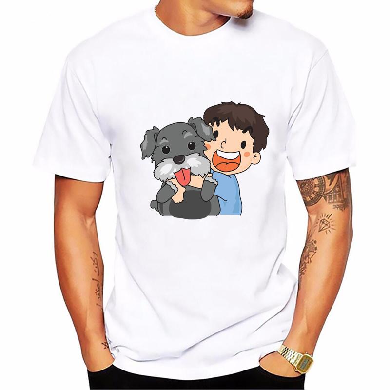 Vintage Schnauzer Animal Print Tshirt Homme Summer White Short Sleeve TShirt Funny T Shirts Dog Lover Gift Tee Summer Tops