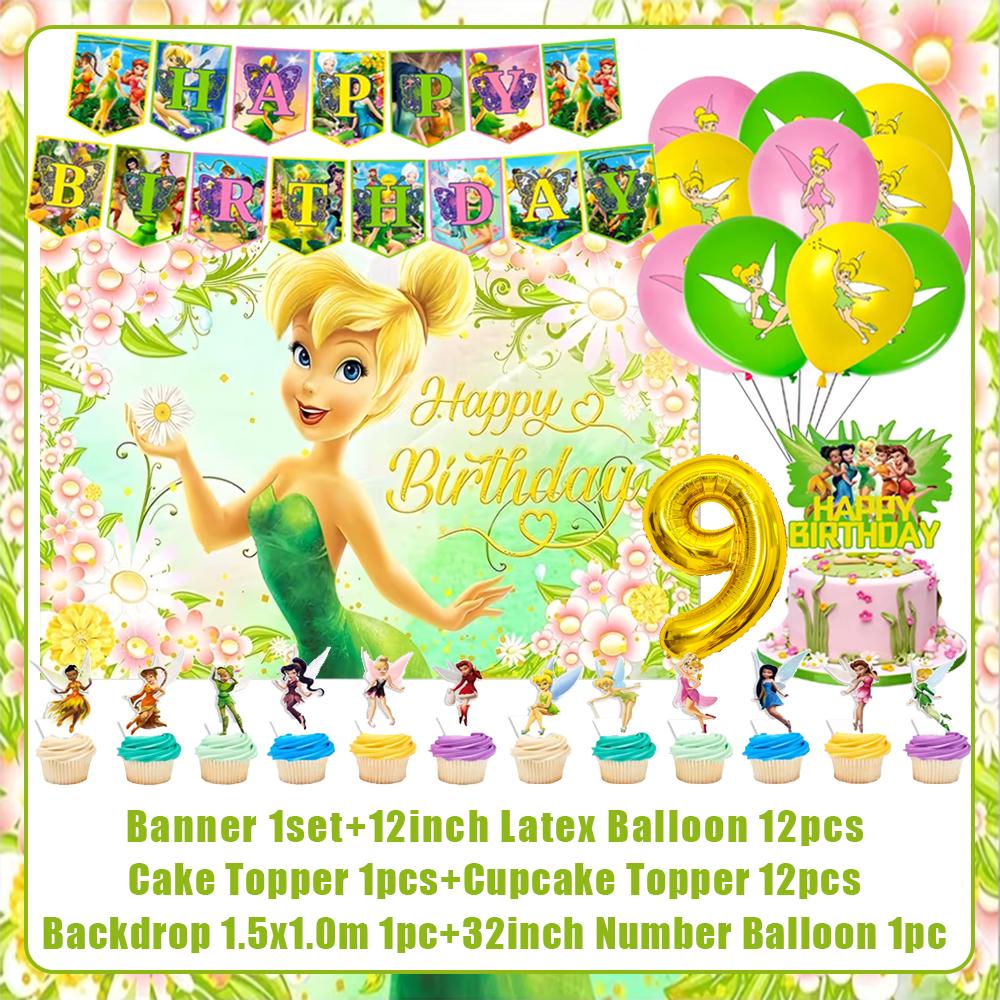 Peter Pan Tinker Bell Birthday Party Decoration Cake Topper Balloon Princess Forest Elf Background Banner Boy Girl Gifts