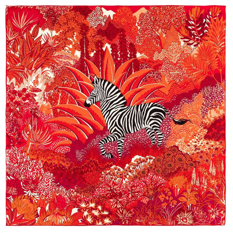 Manual Hand Rolled Twill Silk Scarf Women Timpani Print Square Scarves Echarpes Curled Foulards Femme Wrap Bandana Hijab 90CM