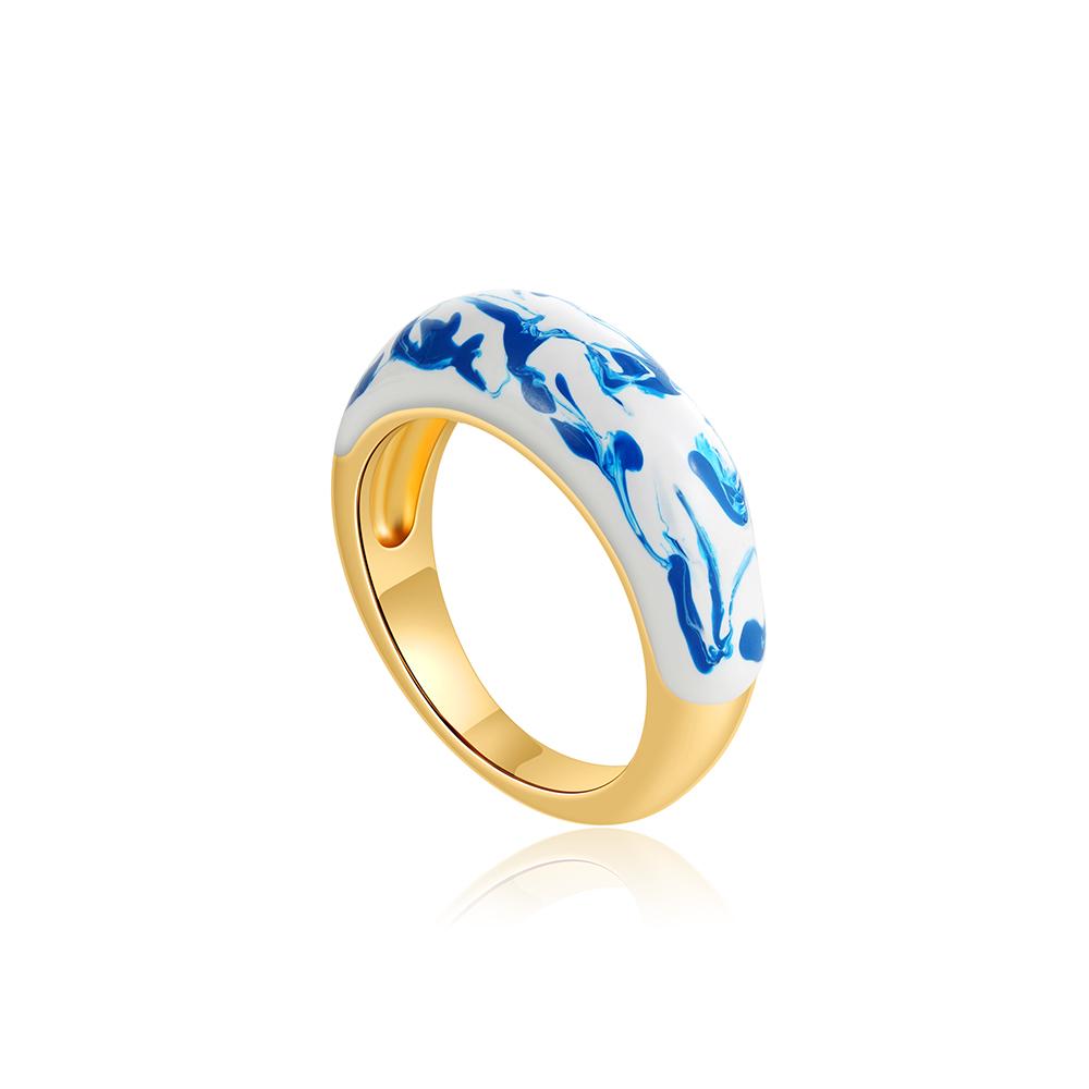 

Blue White Enamel Statement Ring for Women Vintage Chunky Gold Color Wide Circle Finger Ring Waterproof Vintage Jewelry Gifts 6 золотой