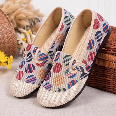 Ethnic Style Women's Shoes Old Beijing Cloth Shoes Women's Woven Round Dot Linen Cloth Middle-aged and Elderly Mother's Shoes