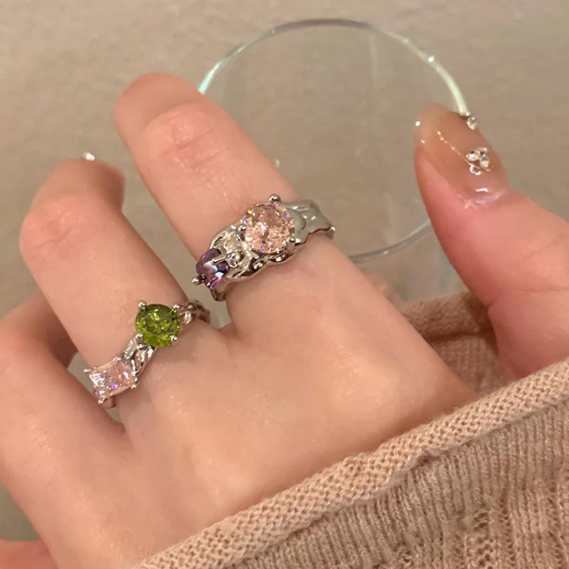 PANJBJ 925 Sterling Silver Multicolour Zircon Ring for Women Girl Fashion Sweet Versatile Jewelry Birthday Gift Dropshipping