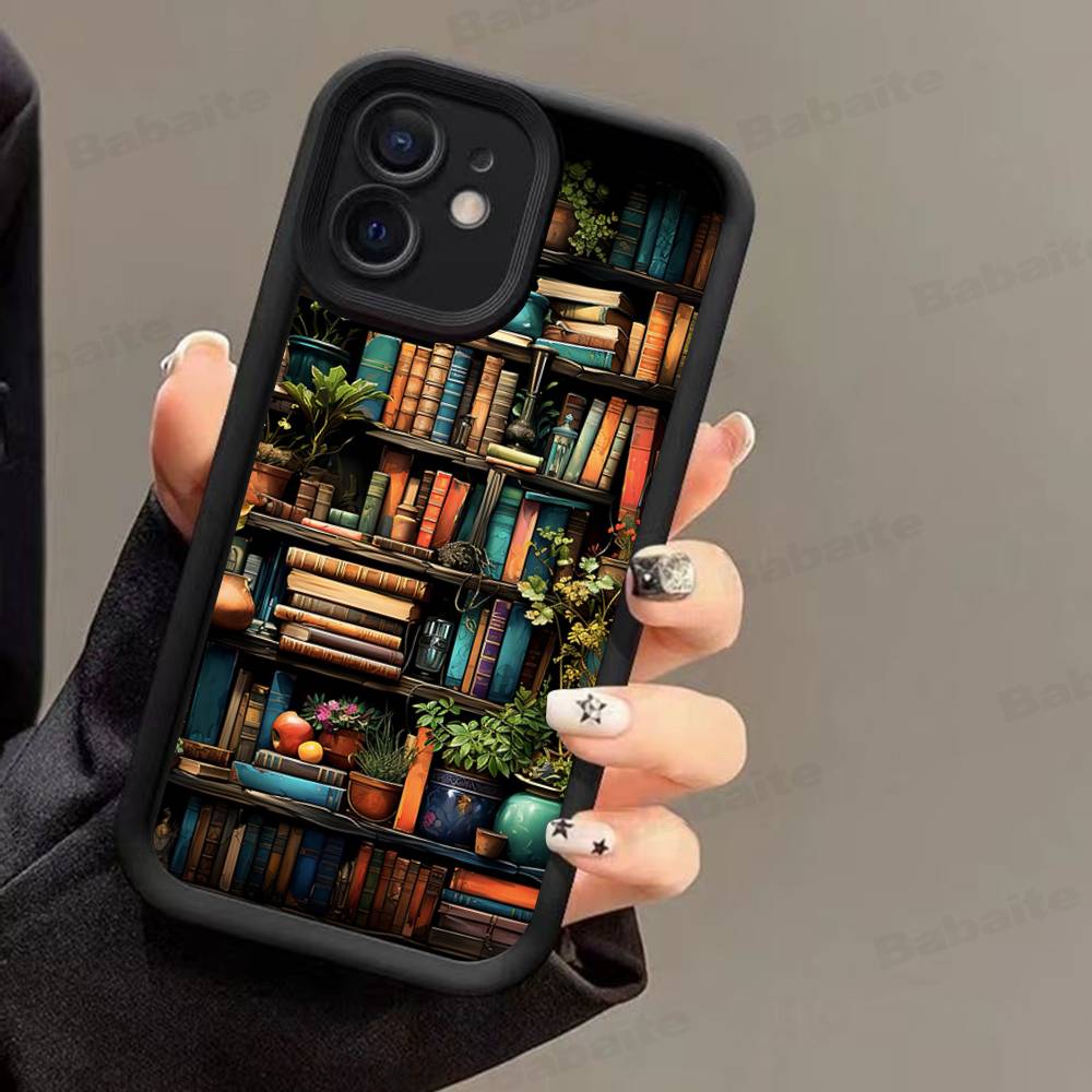

Креативный чехол для телефона с узором «Книжная полка» для IPhone 17 16 15 14 13 12 11 Air Plus Pro Max Мягкая задняя крышка iPhone 14 plus