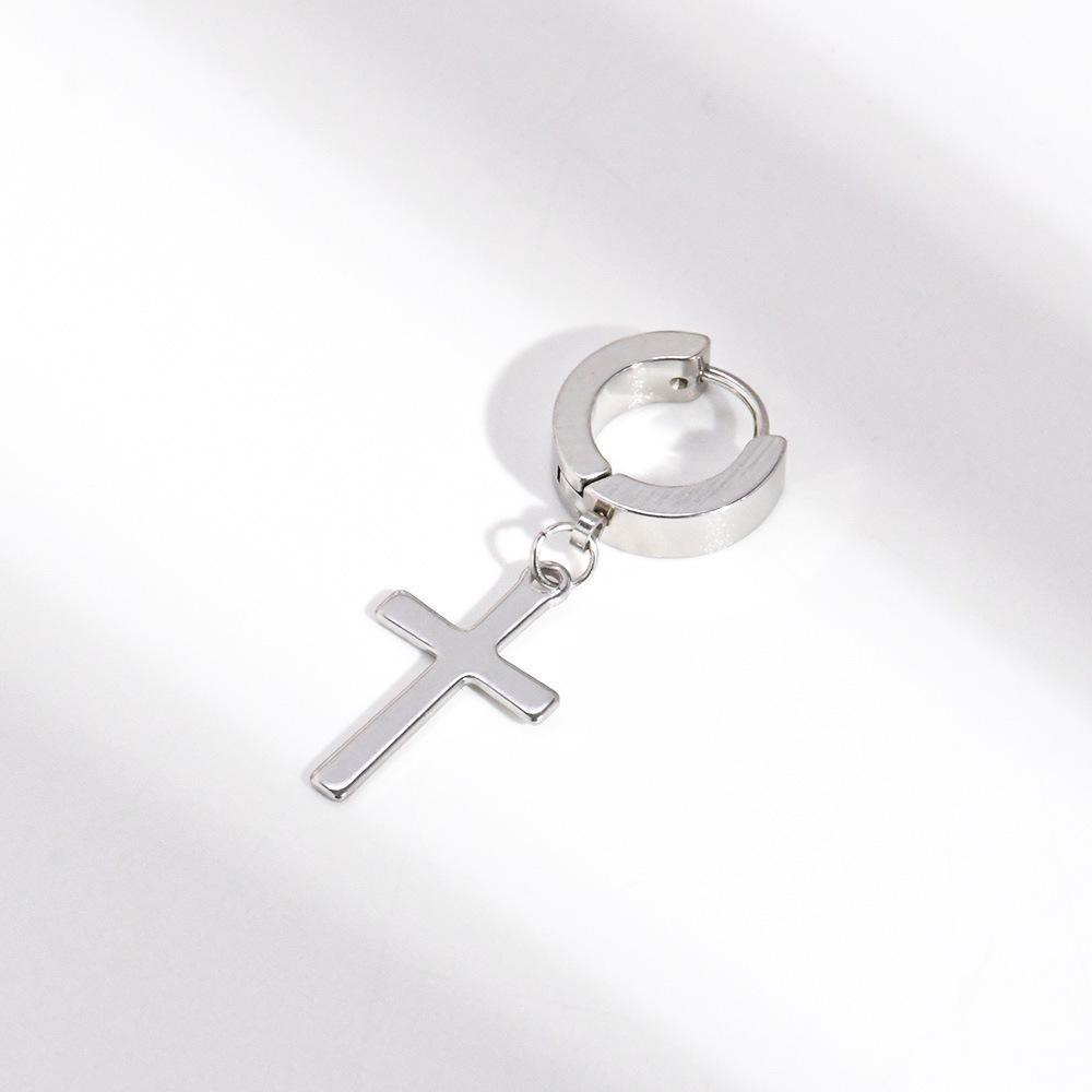 Korean Punk Stainless Steel Cross Ear Cuff: Unisex No-Piercing Hip Hop Style Earrings