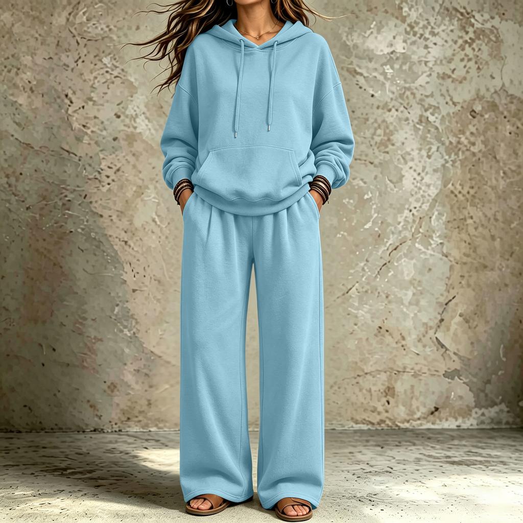Women's Casual Comfortable Hooded Sweatshirt and Pants Set with Pockets for Fall Winter