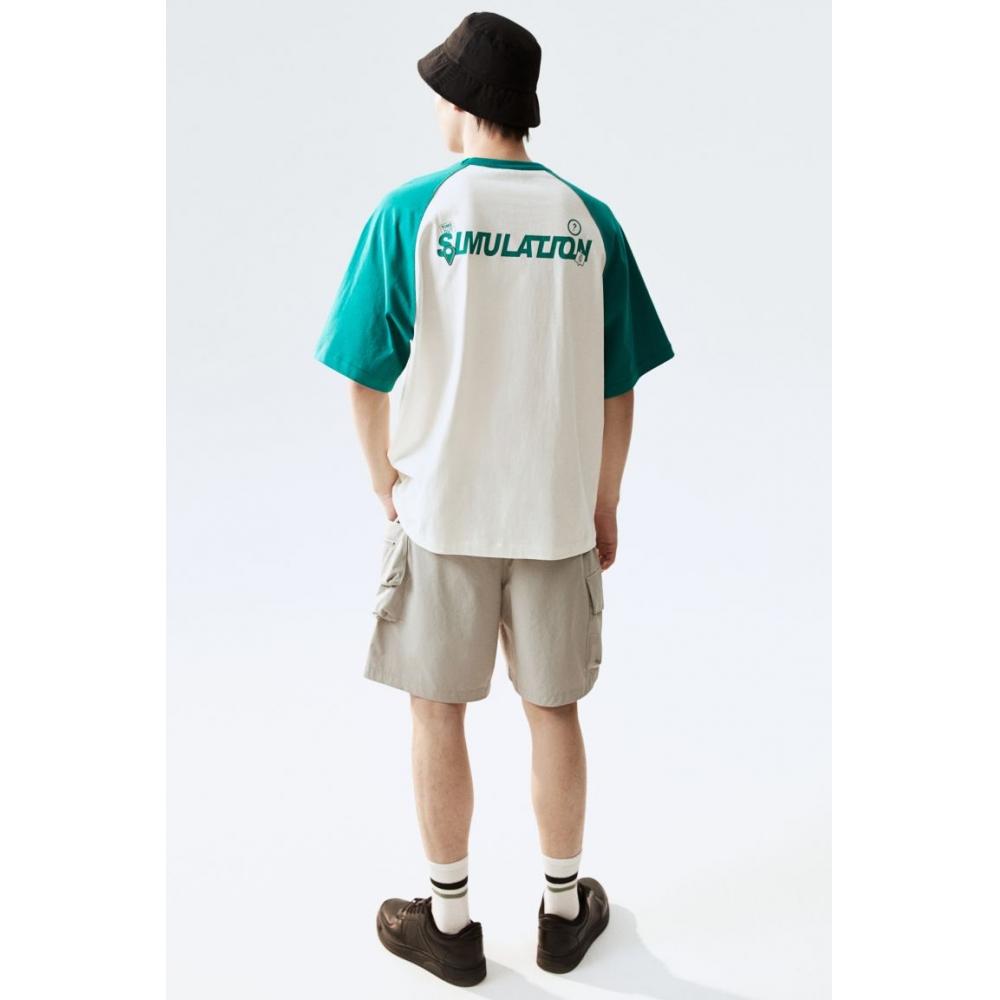 H M Loose FiT PrinTed T sHirT wHiTe Turquoise