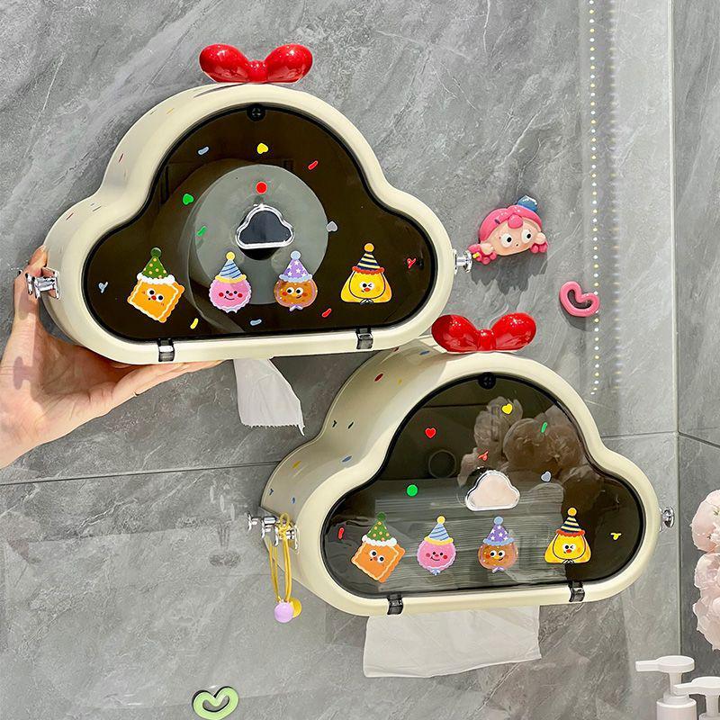 Cloud Patterned Bathroom Waterproof Non Porous Wall Hanging Tissue Box Storage Rack Dustproof