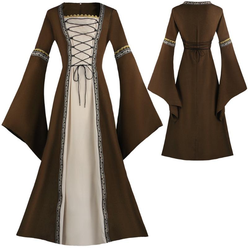 

Medieval collar, horn sleeves, lace-up long dress, performance clothes, gothic retro clothes. S