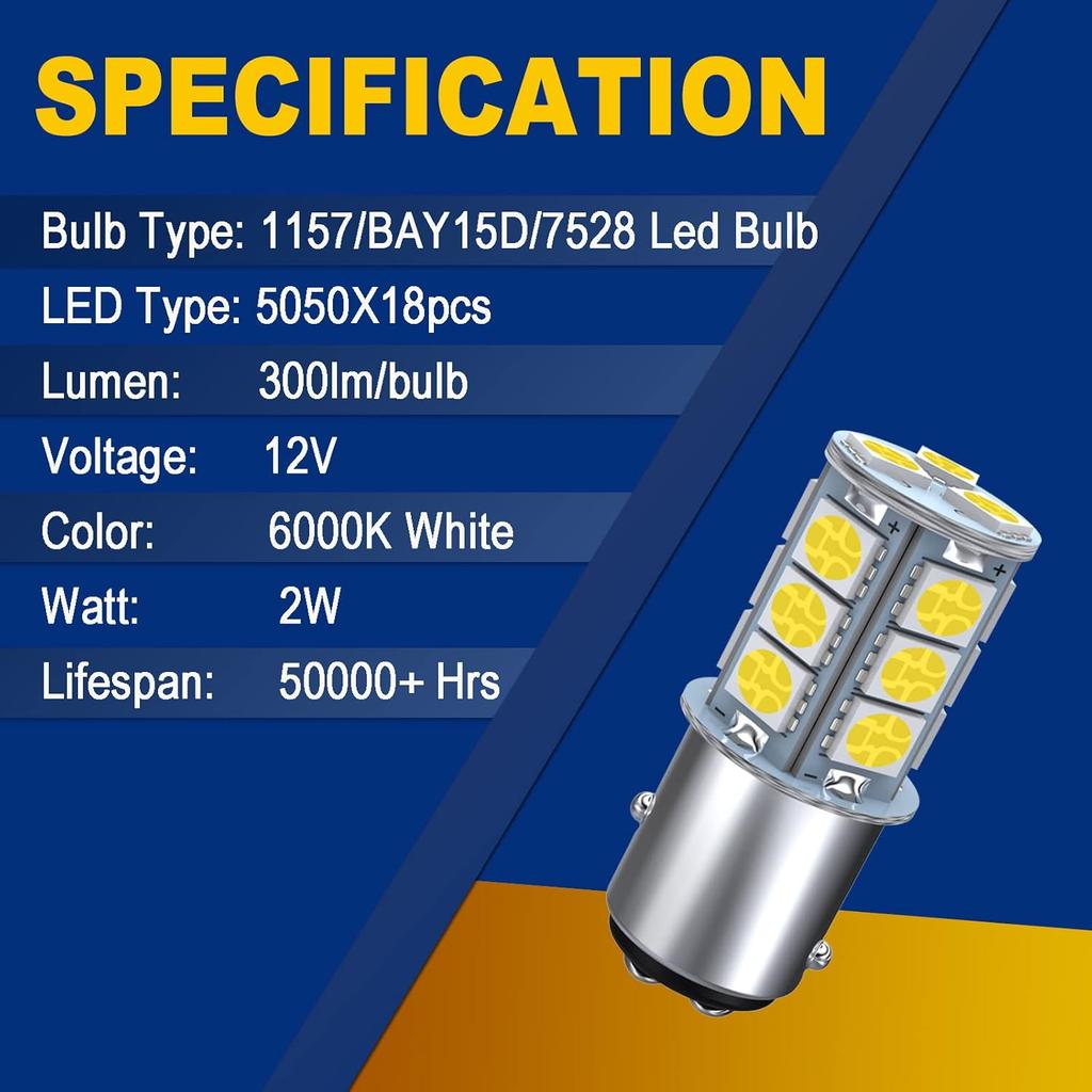 GIVEDOUA 1157 LED Car Bulb, BAY15D 7528 2057 2357 LED Replacement Light Bulbs For 12V RV Car Camper Trailer Brake Lights, Super Bright 5050 18-SMD