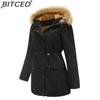 BITCED Fleece-Lined Cotton Coat with Hood and Fur Collar Winter Warmth Outerwear Plus Size Women's Cotton Jacket