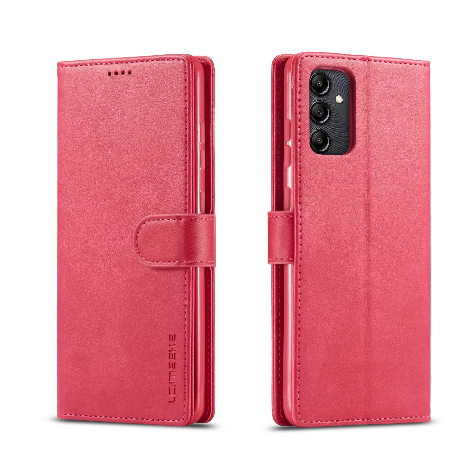 

Флип-кошелек из телячьей кожи для Samsung A56/A55/A15 5G со слотом для карт и застежкой A14 4G розы красного