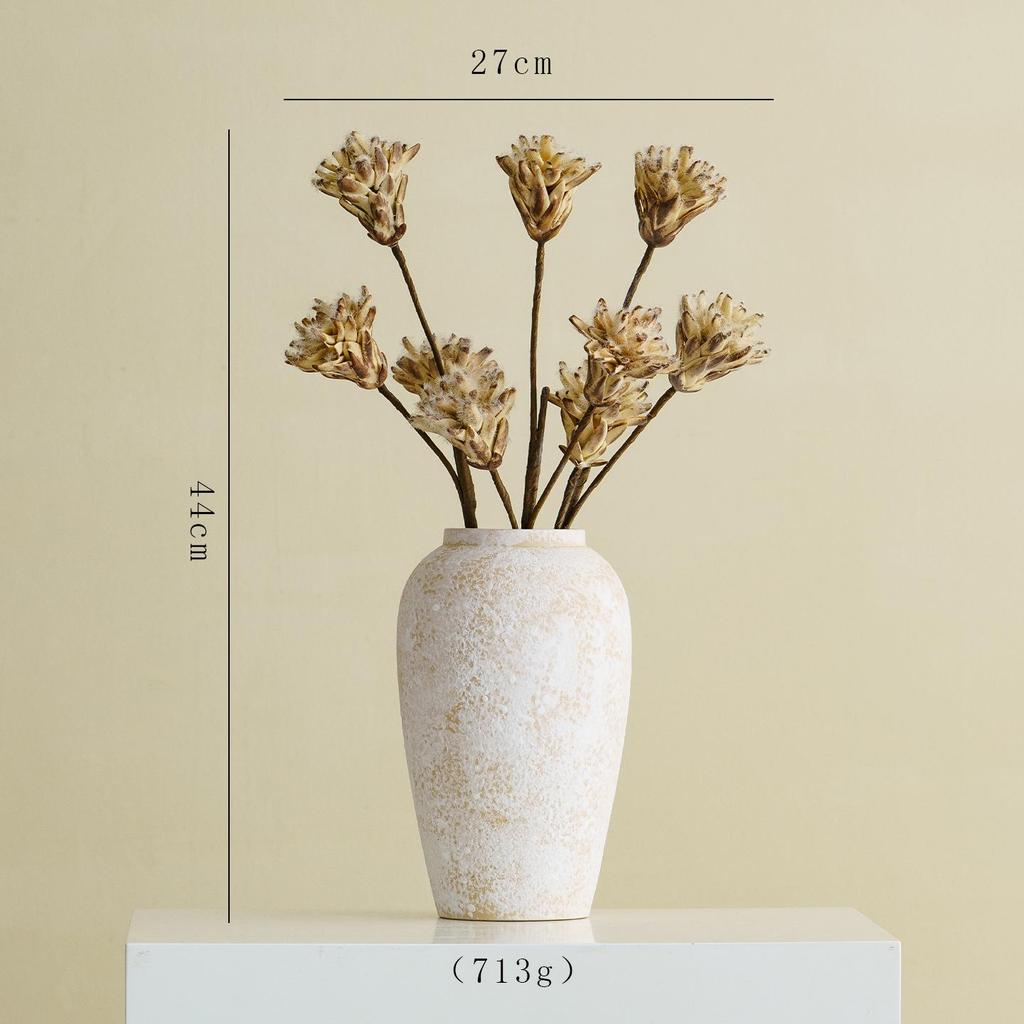 Shu Men Chinese Wabi-sabi Style Ceramic Vase for Dried Flowers – Retro Coarse Pottery Ornament for Living Room Decor.