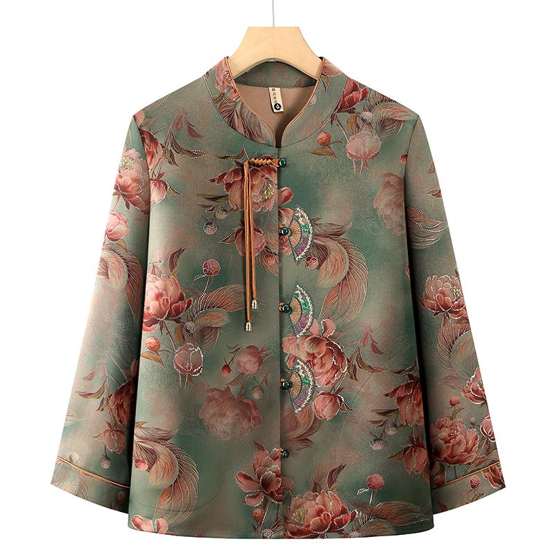 

New Chinese-Style Long Sleeve Shirt for Middle-Aged and Elderly Women, Grandma Spring and Autumn Two-Piece Set 5XL for 145-160 lbs