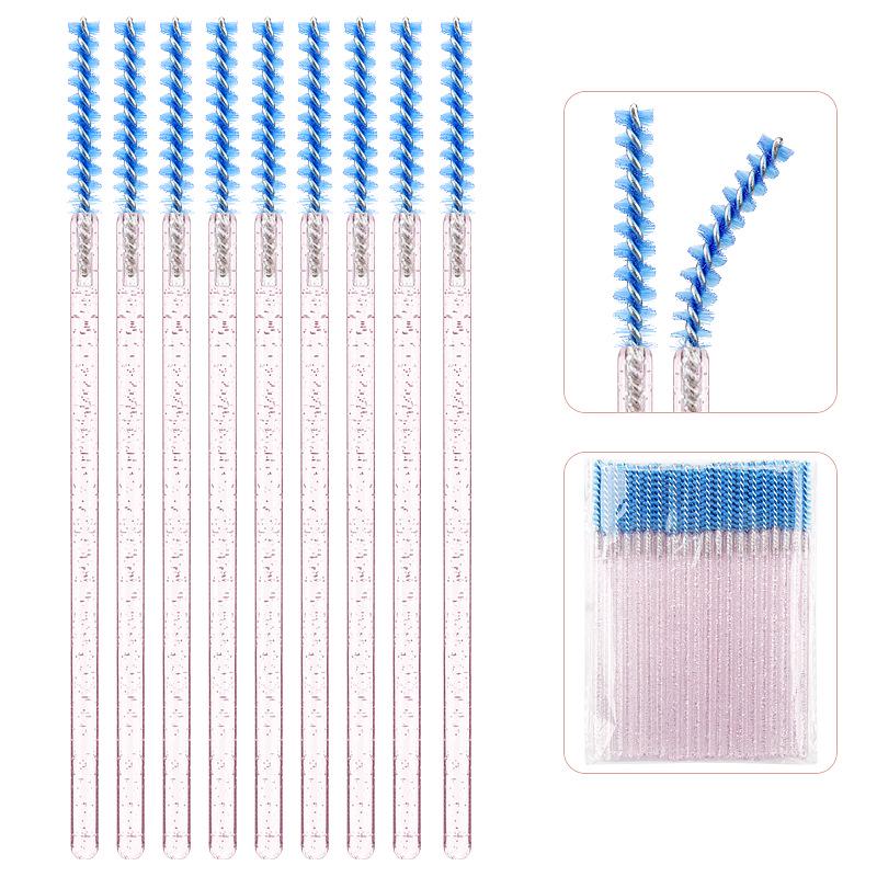 Straight Head Mascara Brush & Eyelash Curler Set - Disposable Spiral Rod with Crystal Eyebrow Comb