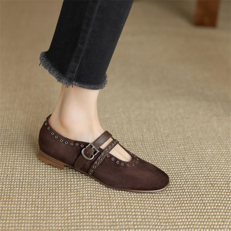 Fashion New Spring/autumn Sheep Suede Women Shoes Round Toe Mary Jane Shoes for Women Fashion Rivet Belt Buckle Low Heel Women Pumps
