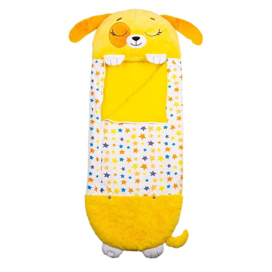 2 In 1 Happy Nappers Plush Cat & Dog Sleeping Bag Dusty Yellow 137cm Kids Gift
