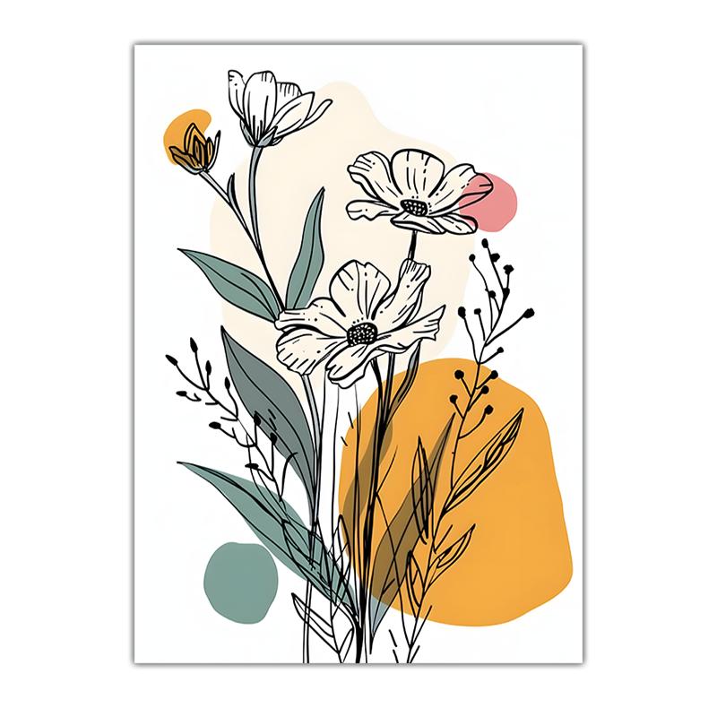 Boho Floral Wall Art, Abstract Line Art Canvas Painting, Minimalist Botanical Poster Print for Bedroom Living Room Wall Decor