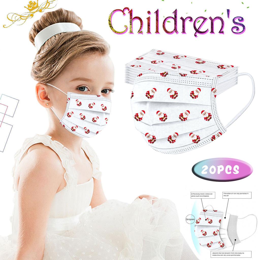 20PC Children'S Christmas Printed Mask Disposable Protective Face Mask