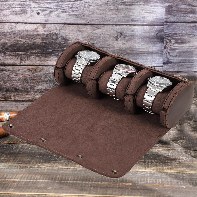 Vintage Leather Mechanical Watch Travel Box - Three-Piece Set