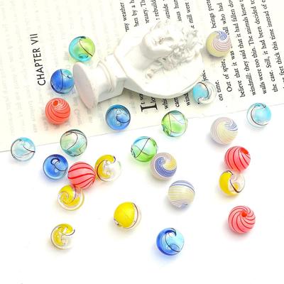 1 stuks 14 mm streeppatroon uit de vrije hand holle gekleurde glazuur ronde bal veelkleurige glazen kralen voor sieraden maken DIY armband ketting oorbel