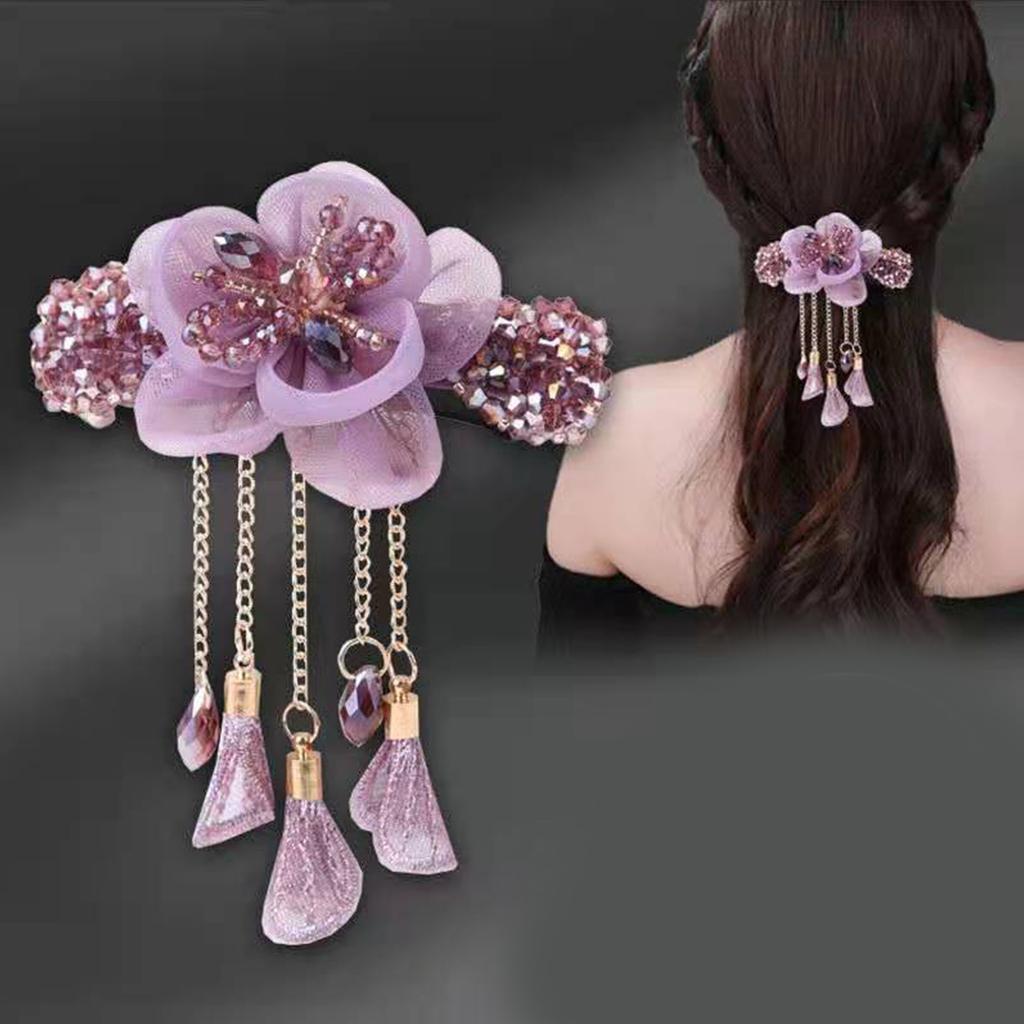 Chinese Styles Hair Pin Handmade Flower Hair Clip Long Tassels Women Hairpin for Ponytails and Various Hairstyles