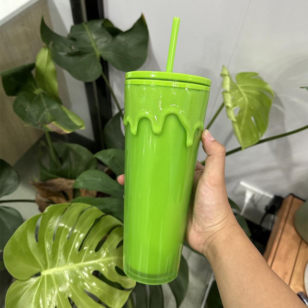 24oz/710ml Working Commuting/Car Cup with Straw&Lid Slime Green Glow In The Dark Tumbler Cup Holiday Gift for Outdoor Travel