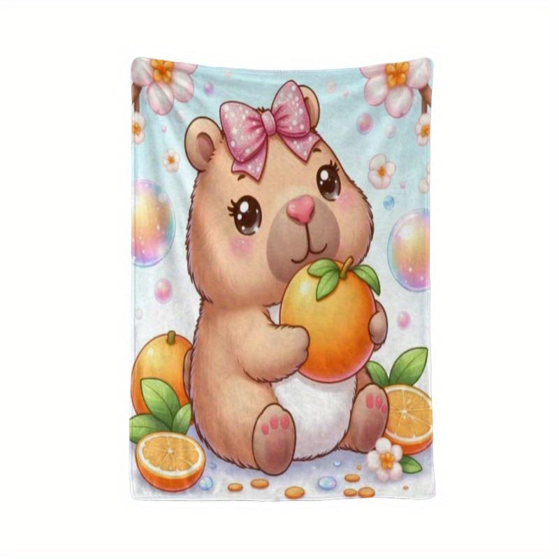 Capibara theme pattern Flannel printed blanket suitable for all seasons suitable for living room office sofa and travel