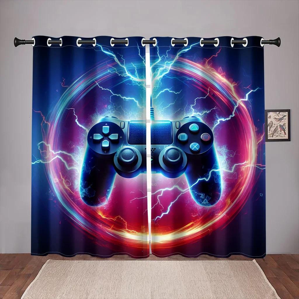 3D Gamepad Printed Thin Curtains for Boys Bedroom Gaming Room Decor Window Curtains Playing Video Game Window Drapes Shading 2pa