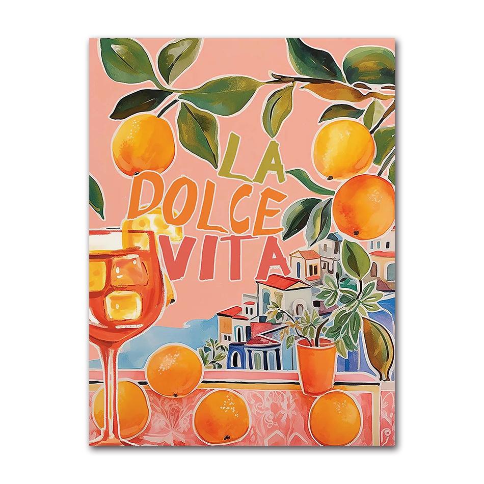 La Dolce Vita Limone Poster Stampe Retro Spritz Pittura su Tela Santorini Italia Viaggio Arte da Parete per Stanza Caffè Decorazione Quadro