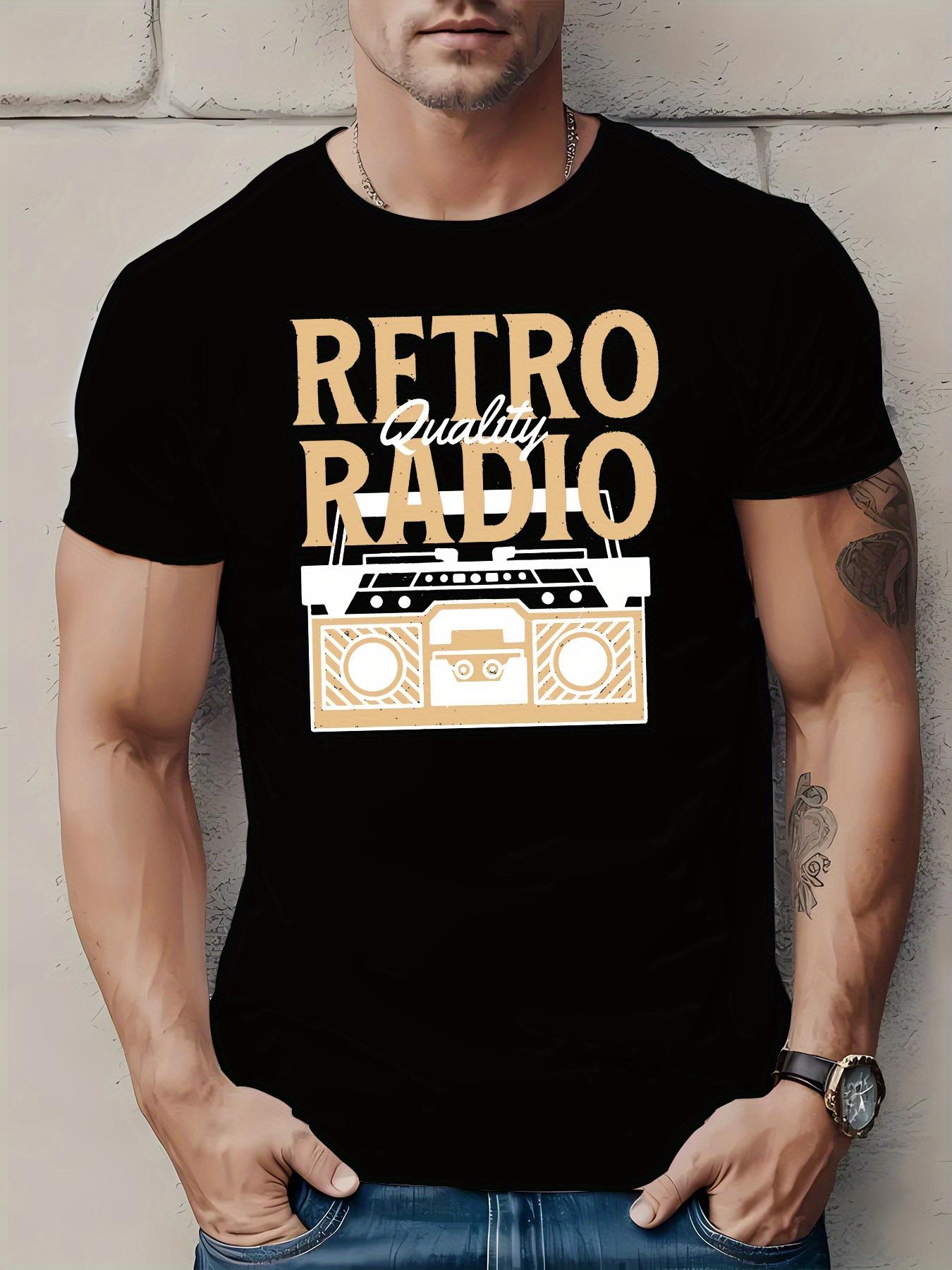 

Retro Radio Graphic Print T-shirt - Vintage-Inspired Round Neck Short Sleeve S